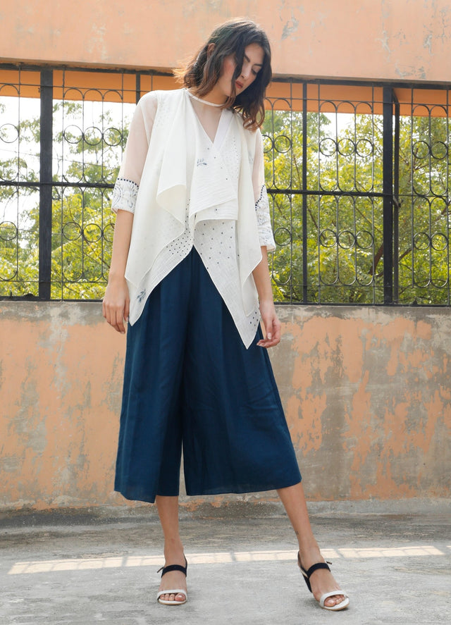 Asymmetric Front Open Layered Cotton Throw On - Jacket - Mizyana