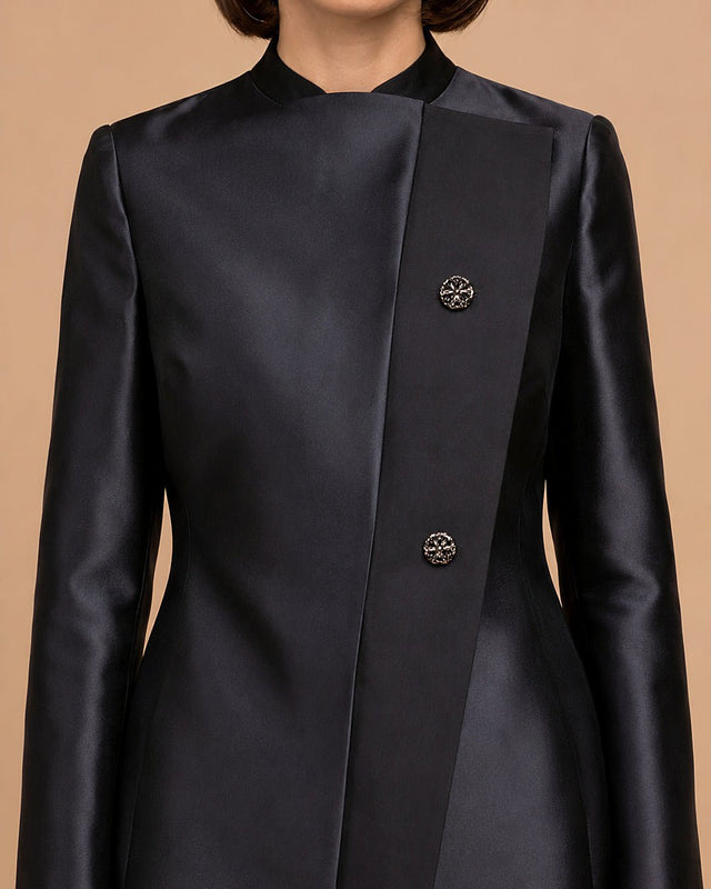 Asymmetric Taffeta and Crepe Sculptural Formal Jacket - Jacket - Mizyana