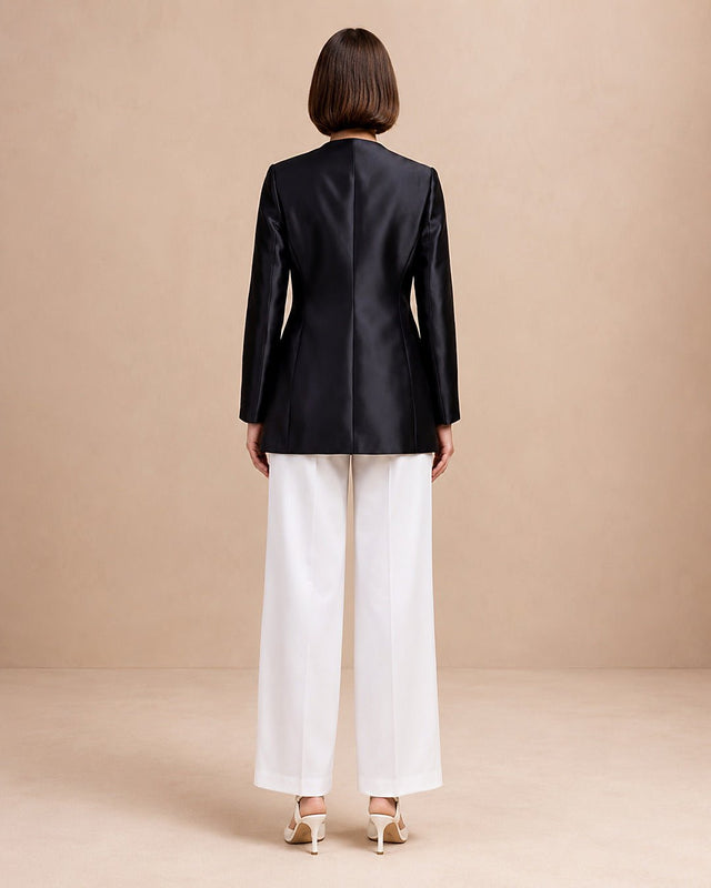 Asymmetric Taffeta and Crepe Sculptural Formal Jacket - Jacket - Mizyana