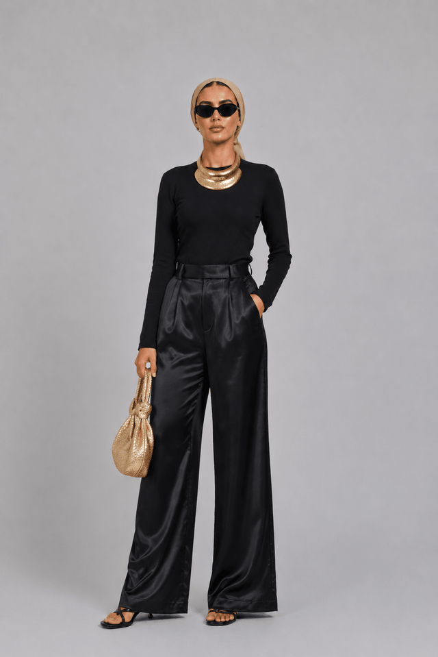 Aura Satin Pants " Black" - Trousers - Mizyana
