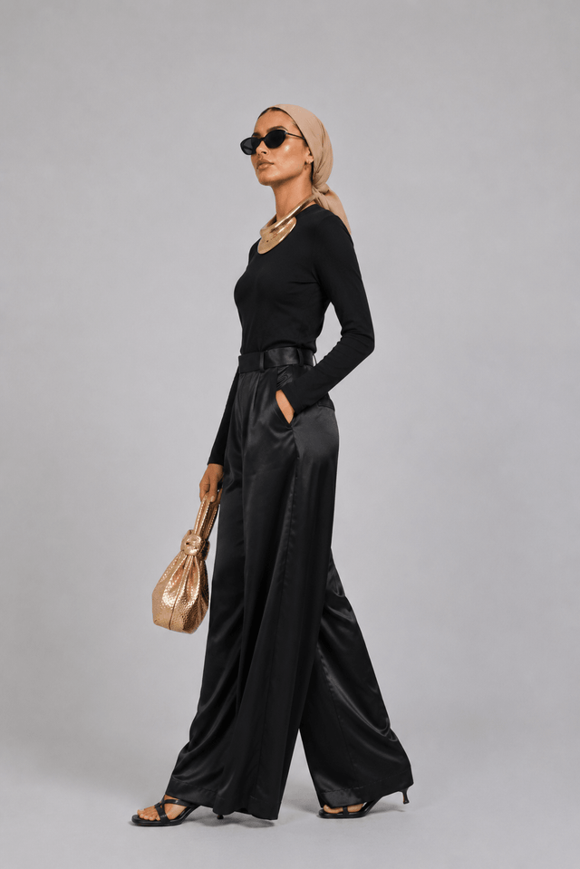 Aura Satin Pants " Black" - Trousers - Mizyana