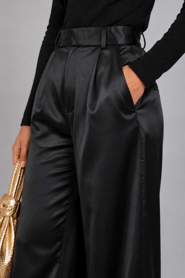 Aura Satin Pants " Black" - Trousers - Mizyana