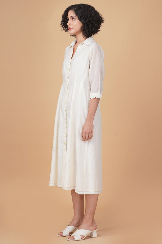 Azisai embroidery with cross stitch embroidery cotton chanderi dress - Dress - Mizyana