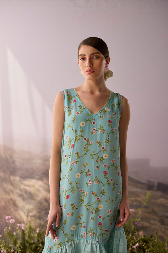 Azure Floral Dress - Dress - Mizyana
