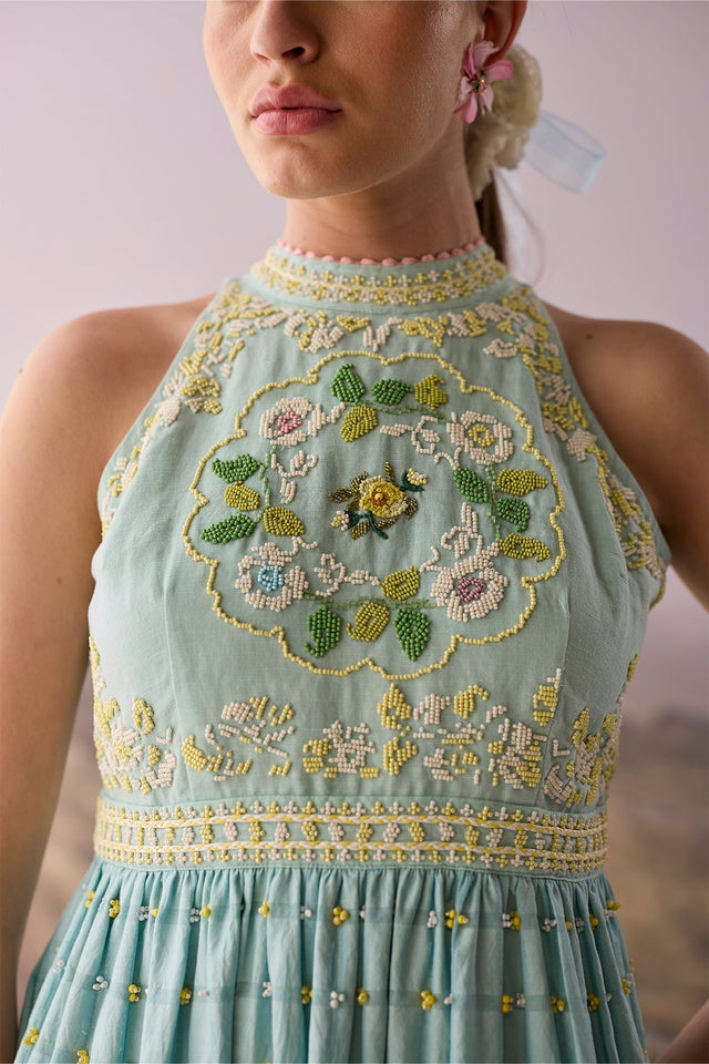 Azure Halter Neck Dress - Dress - Mizyana