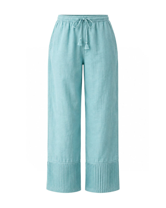Azure Pintuck Cuffed Cotton Silk Trousers - Trousers - Mizyana