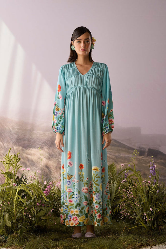 Azure Printed Dress - Dress - Mizyana