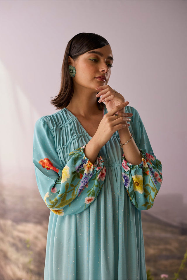 Azure Printed Dress - Dress - Mizyana