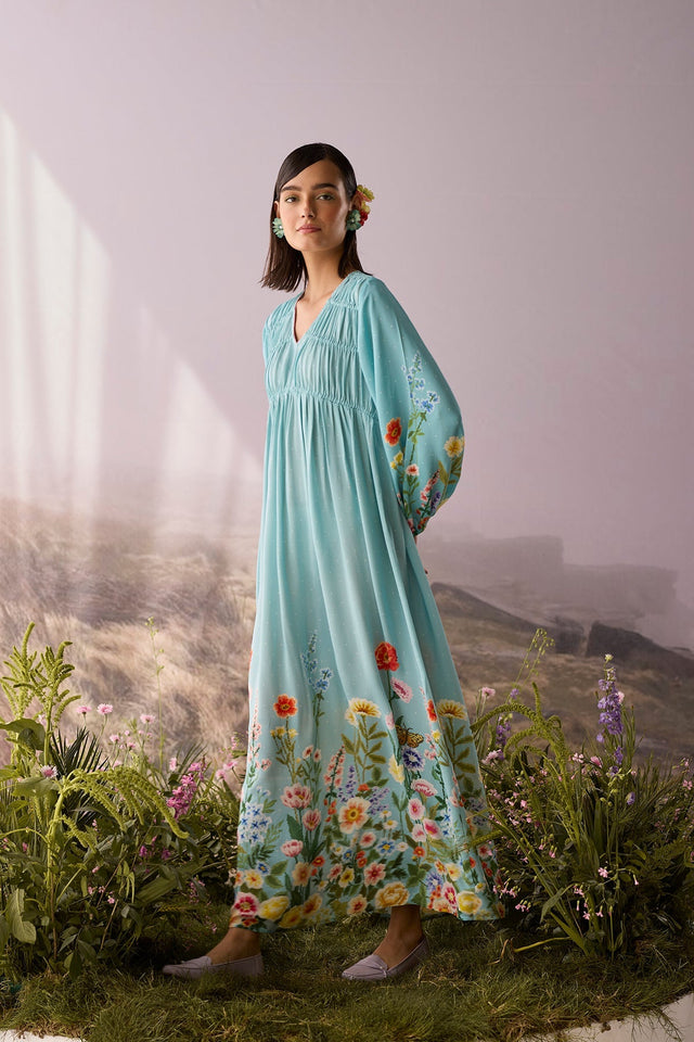 Azure Printed Dress - Dress - Mizyana
