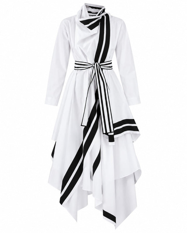 Baco White Stripe Trim Cotton Shirt Jacket with Belt - Jacket - Mizyana