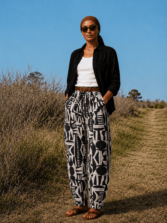 Balloon Linen Pants “Black & White ” - Trousers - Mizyana
