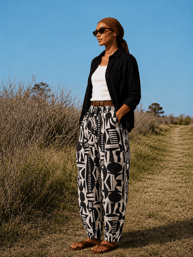 Balloon Linen Pants “Black & White ” - Trousers - Mizyana
