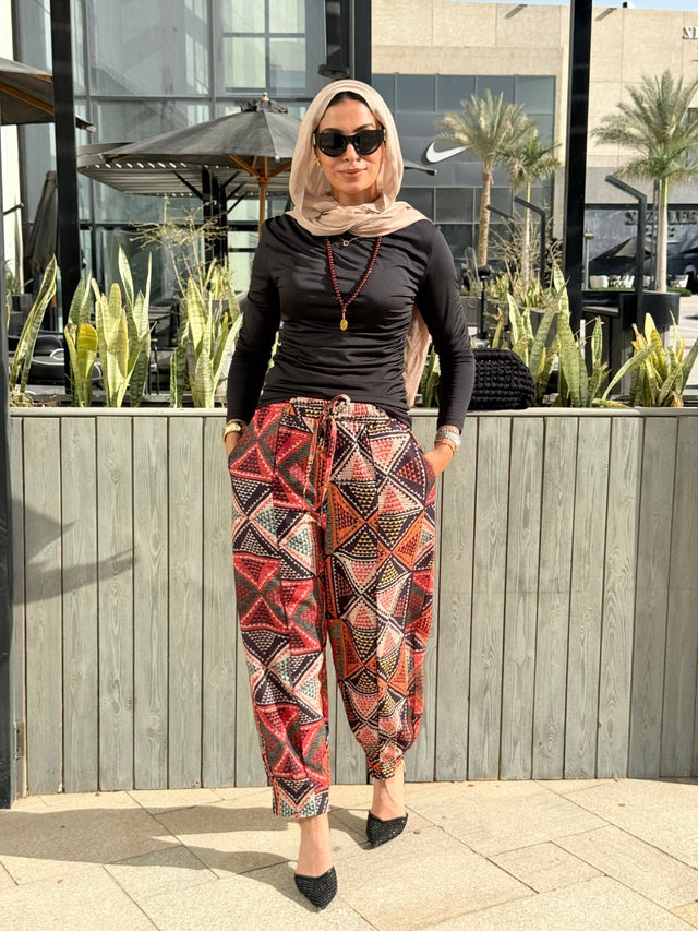 Balloon Linen Pants “Geometric ” - Trousers - Mizyana