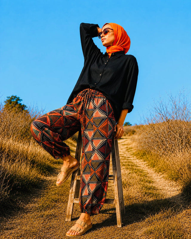 Balloon Linen Pants “Geometric ” - Trousers - Mizyana