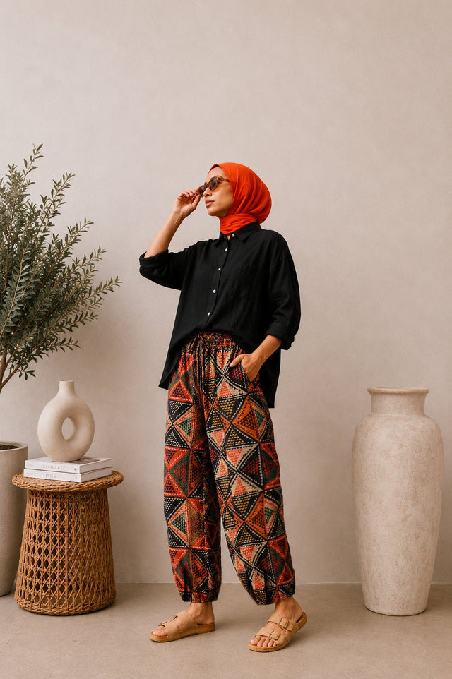 Balloon Linen Pants “Geometric ” - Trousers - Mizyana