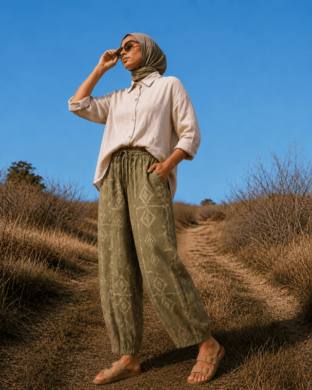 Balloon Linen Pants “Olive” - Trousers - Mizyana
