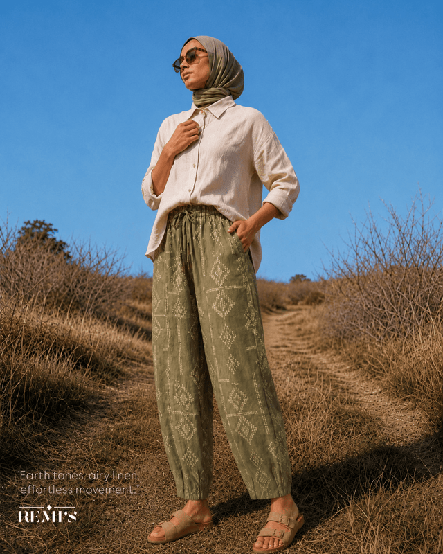 Balloon Linen Pants “Olive” - Trousers - Mizyana