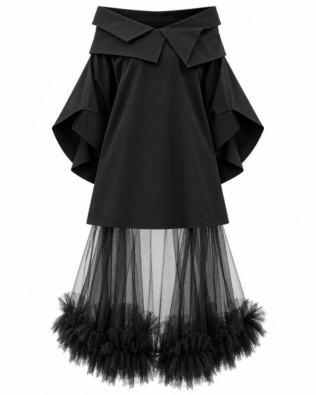 Baso Black Multi-Collar Cotton Tunic - Tunic - Mizyana