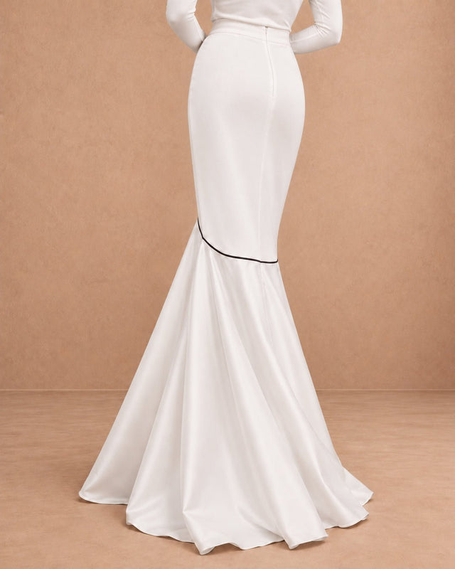 Beda White Piped Mermaid Flare Skirt - Skirt - Mizyana