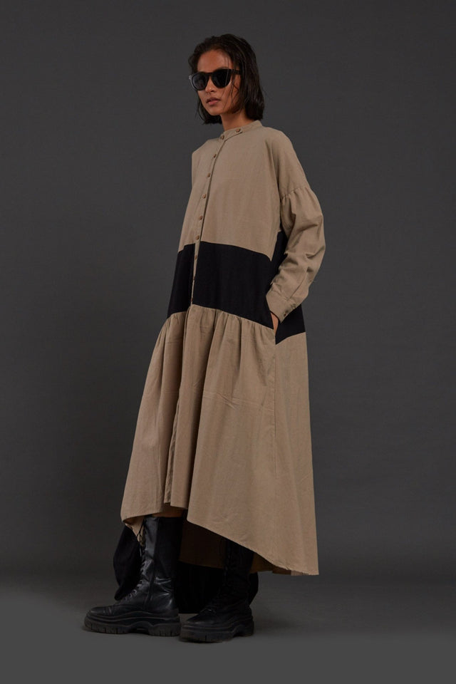 Beige & Black Band Dress - Dress - Mizyana