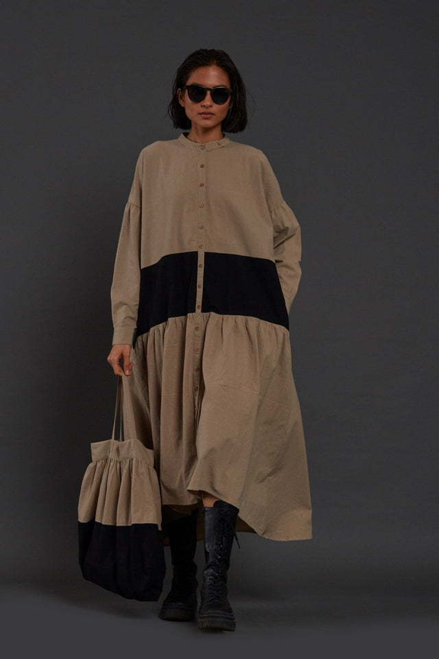 Beige & Black Band Dress - Dress - Mizyana