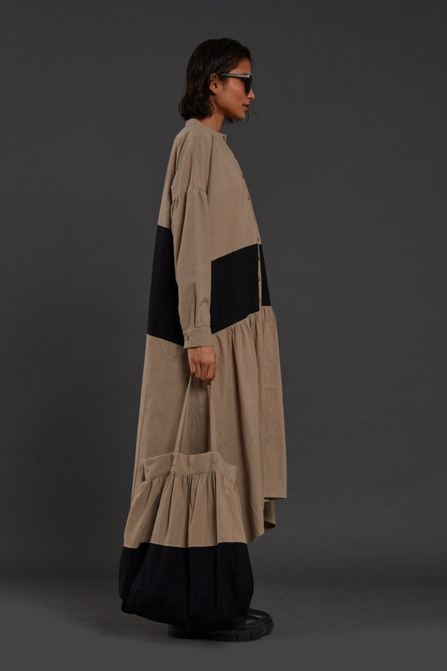 Beige & Black Band Dress - Dress - Mizyana