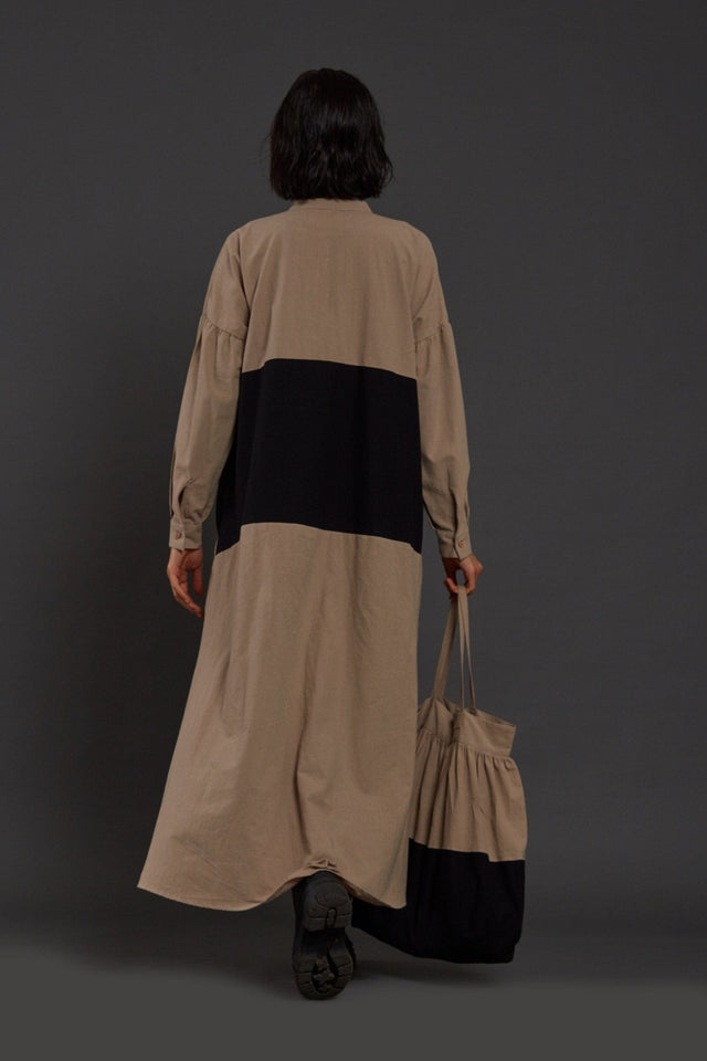 Beige & Black Band Dress - Dress - Mizyana