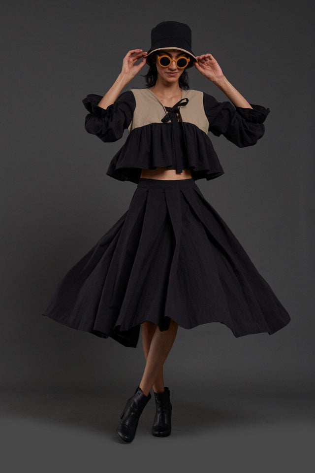 Beige & Black Bow Set - Two-Piece Set - Mizyana