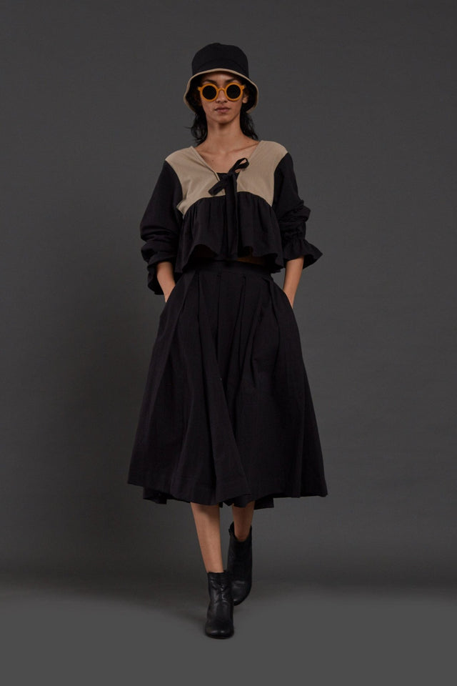 Beige & Black Bow Set - Two-Piece Set - Mizyana