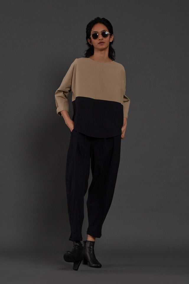 Beige & Black Rekin Top - Shirt - Mizyana