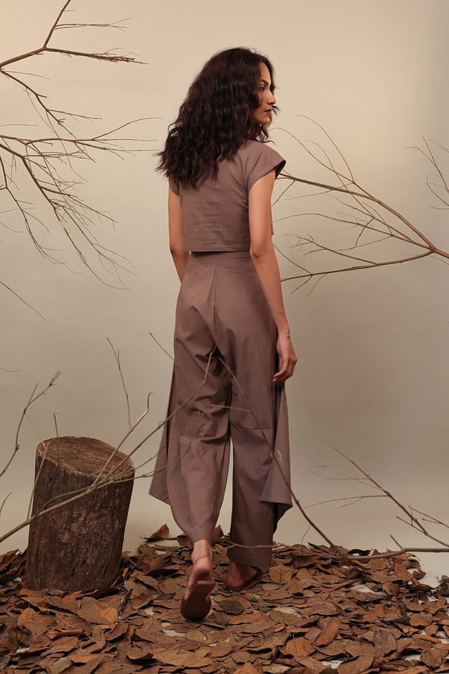 Beige Crop Cowl Set (2 PCS) - Two-Piece Set - Mizyana