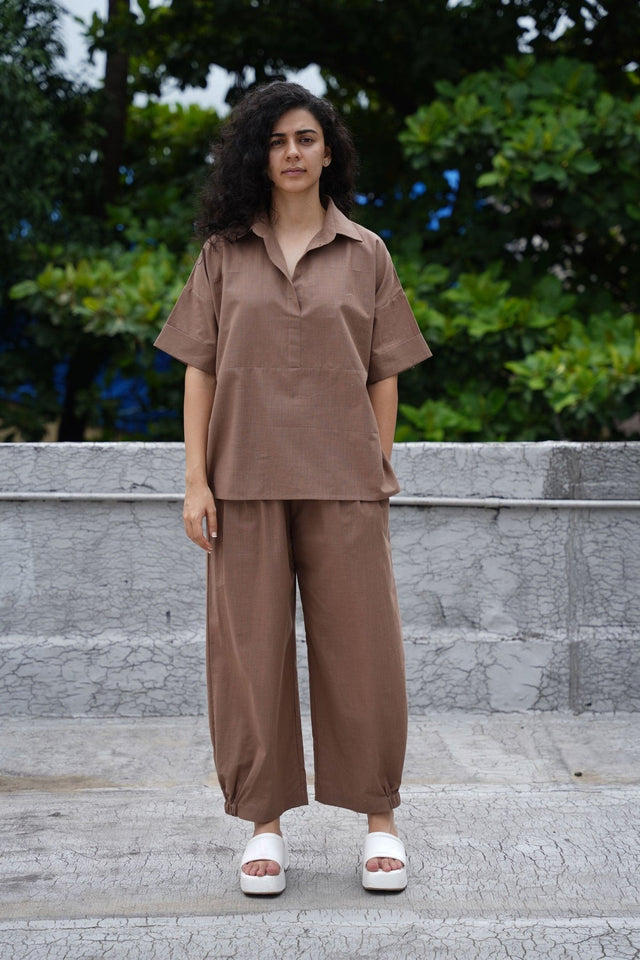 Beige Ekin Shirt & Hera Cotton Co-Ord Set (2 PCS) - Two-Piece Set - Mizyana
