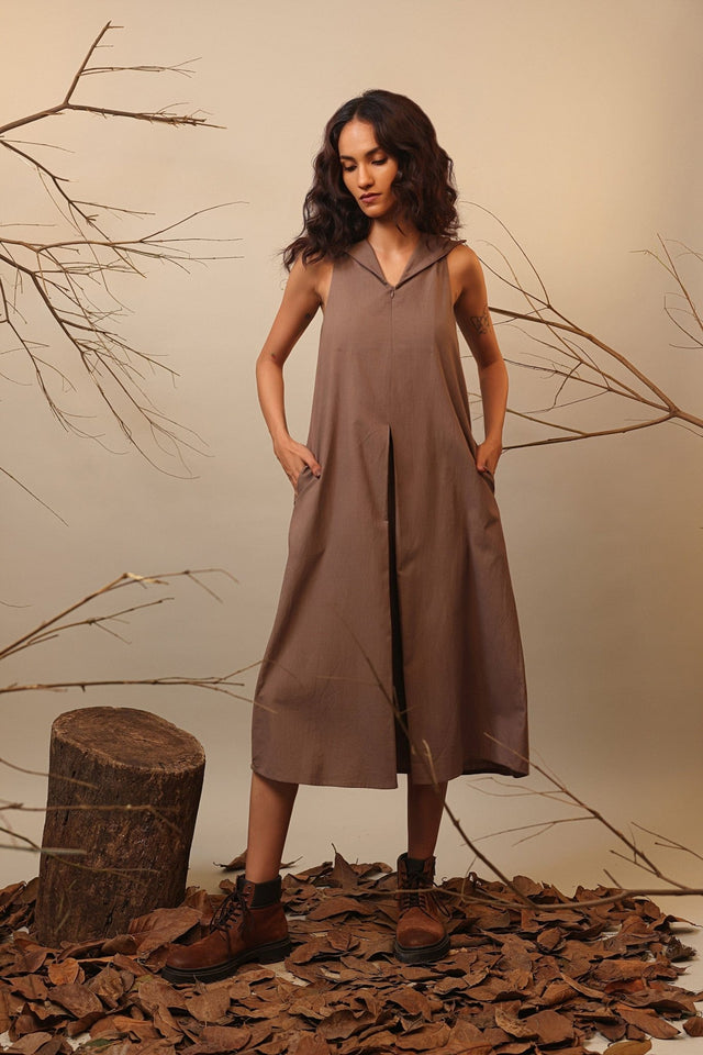 Beige Hooded Vita Dress - Dress - Mizyana