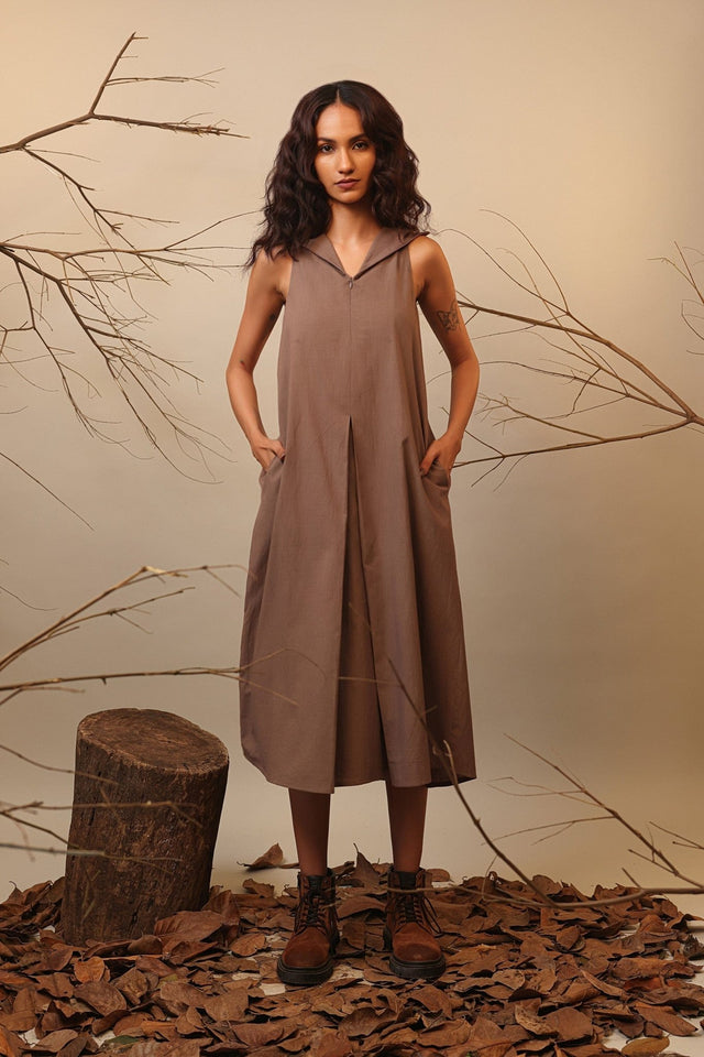 Beige Hooded Vita Dress - Dress - Mizyana