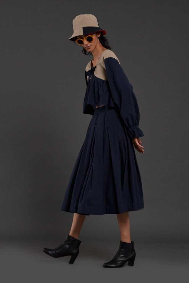 Beige & Navy Blue Bow Top - Shirt - Mizyana