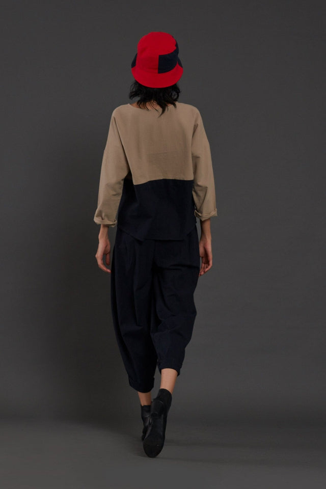 Beige & Navy Blue Rekin Top - Shirt - Mizyana
