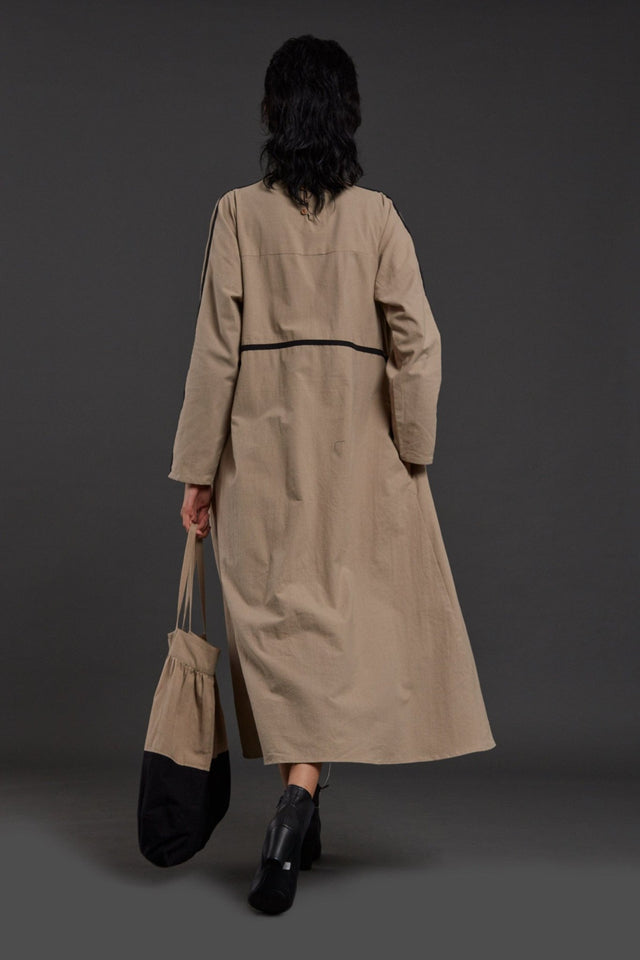 Beige Piping Dress - Dress - Mizyana
