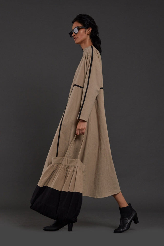 Beige Piping Dress - Dress - Mizyana