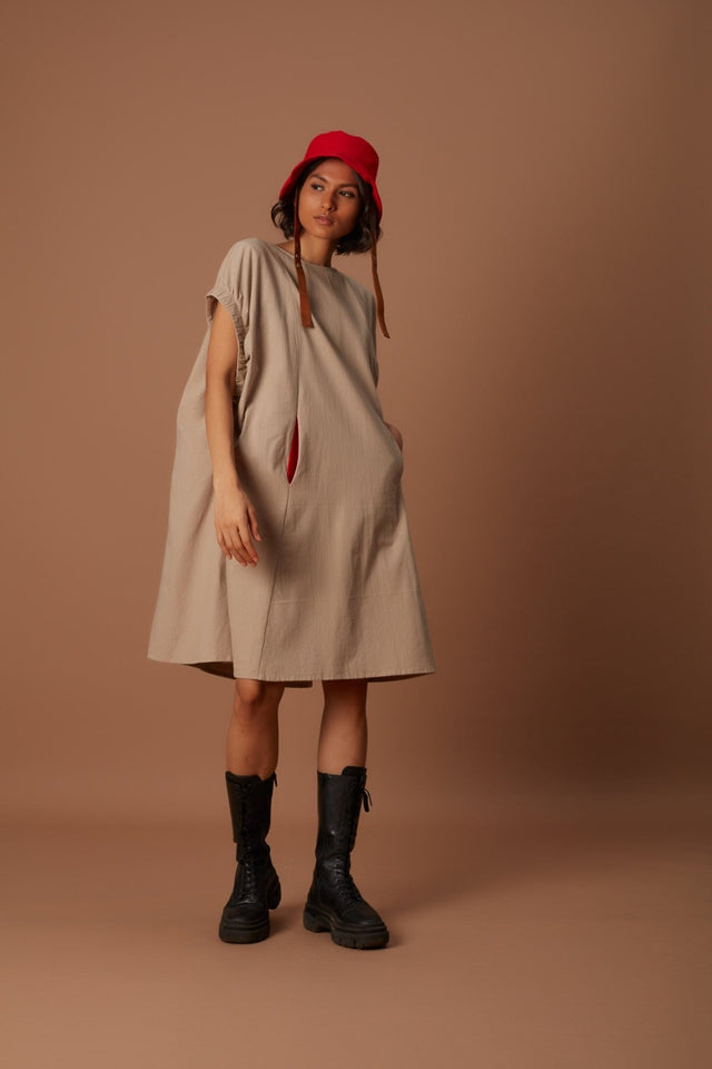 Beige Pocket Dress - Dress - Mizyana