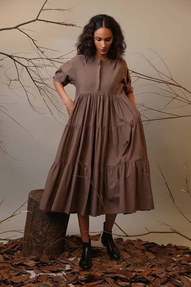 Beige Raglan Tiered Dress - Dress - Mizyana