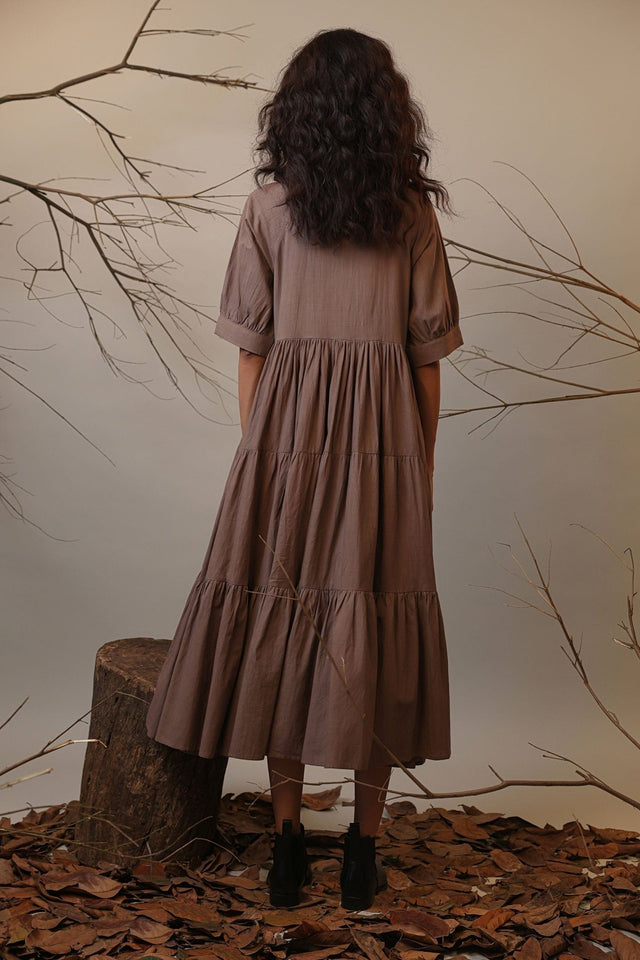 Beige Raglan Tiered Dress - Dress - Mizyana