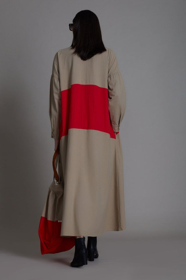 Beige & Red Band Dress - Dress - Mizyana