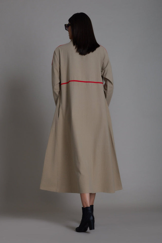 Beige & Red Piping Dress - Dress - Mizyana