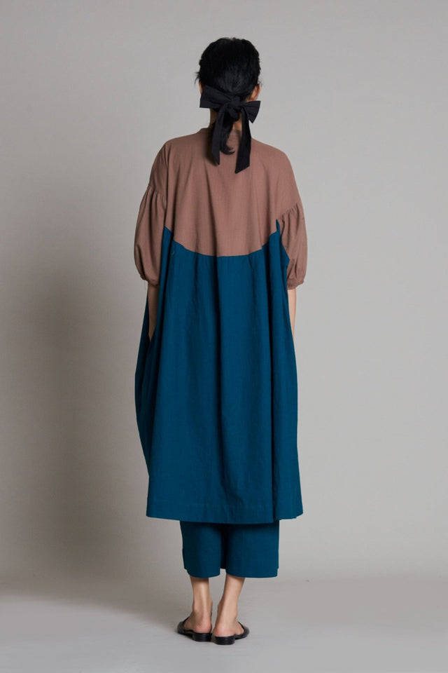 Beige & Teal Blue CB Acra Dress - Dress - Mizyana