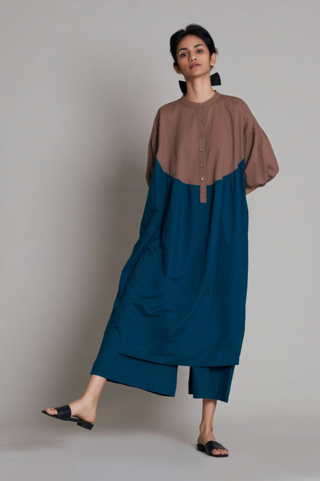 Beige & Teal Blue CB Acra Dress - Dress - Mizyana
