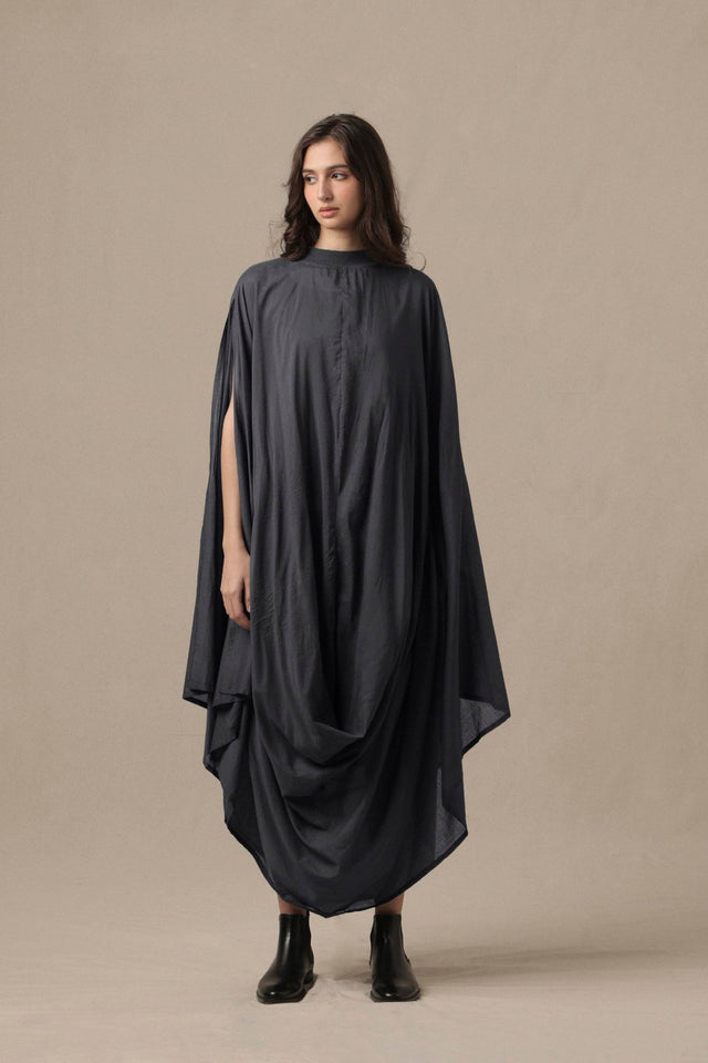 Belted Ash Gray Cowl Dress - Dress - Mizyana