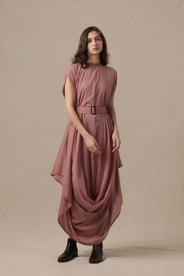 Belted Blush Cowl Dress - Dress - Mizyana