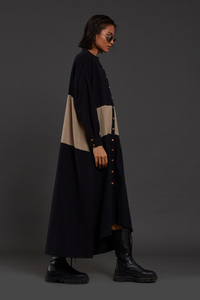 Black & Beige Band Dress - Dress - Mizyana