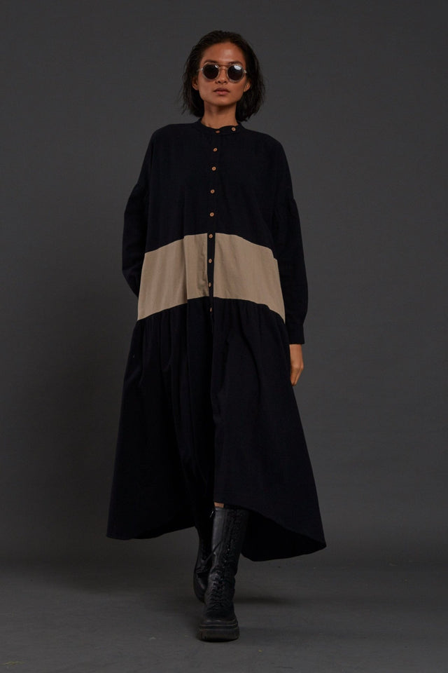 Black & Beige Band Dress - Dress - Mizyana