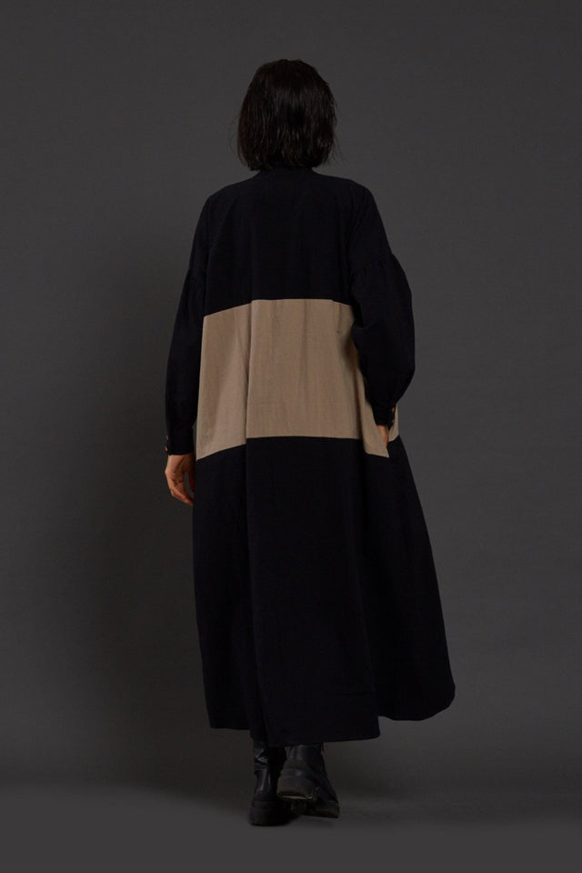 Black & Beige Band Dress - Dress - Mizyana